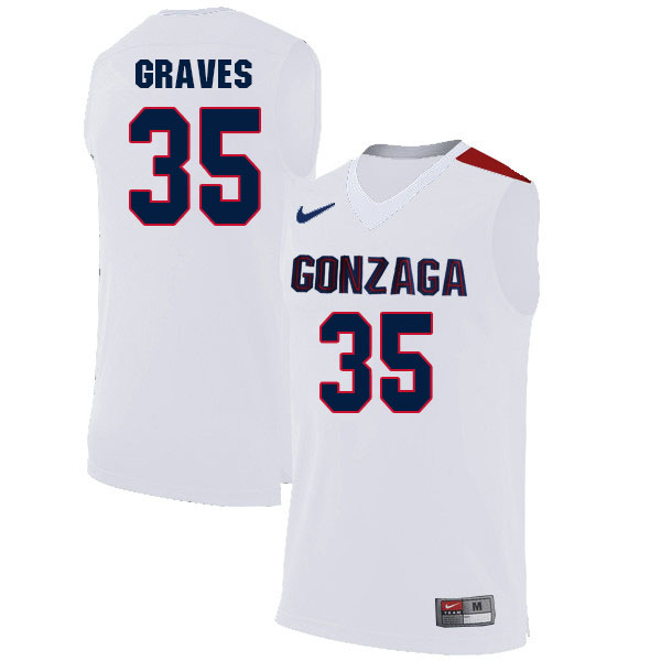 Men #35 Will Graves Gonzaga Bulldogs College Basketball Jerseys Sale-White